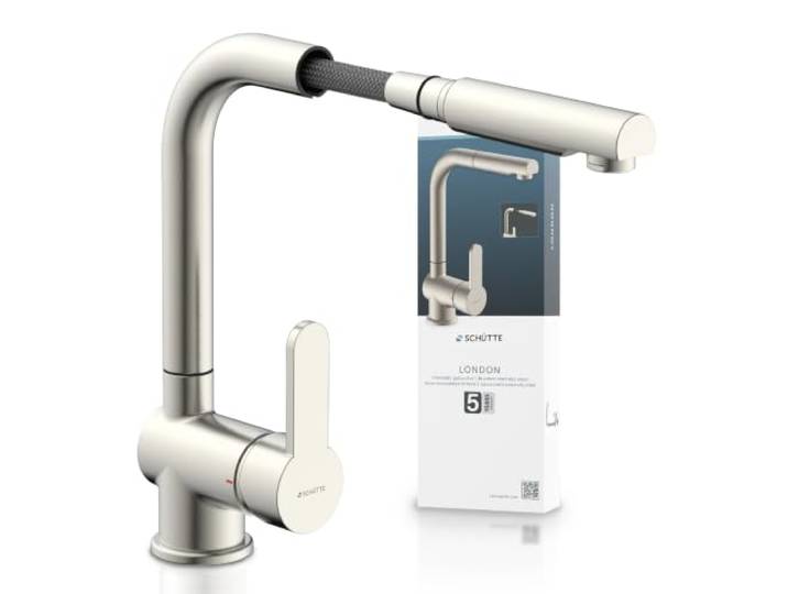 SCHÜTTE London Robinet Cuisine avec Douchette Extensible Mitigeur Rabattable Mitigeur Robinet Evier de Cuisine avec Douchette\, Rotative à 360° Froid & Chaud Disponible\, Acier Inoxydable