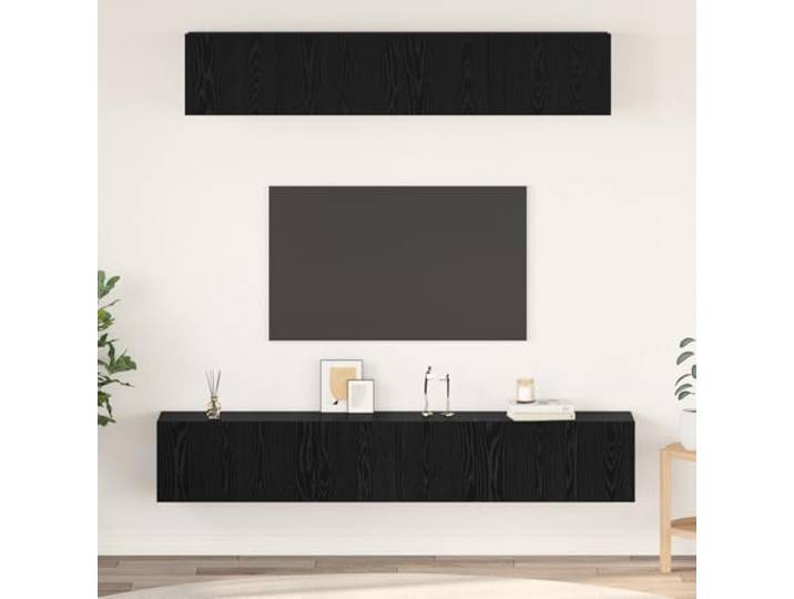 HEFZGDB Wandmontierter Aufbewahrungsschrank mit Tür 5 Stück Schwarz Eiche 80x30x30 cm, Stauraum Schrank Set für Wohnzimmer, Moderner TV-Schrank, Platzsparendes Regal, Robuster