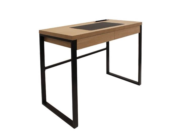Bureau 2 tiroirs en bois et métal noir