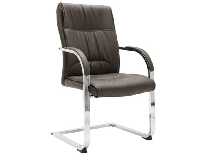 HEFZGDB Freischwinger Bürostuhl Grau Kunstleder mit Armlehnen und ergonomischer Rückenlehne für langes Sitzen, 4 robuste verchromte Stuhlbeine, hohe Stabilität, weich gepolsterter