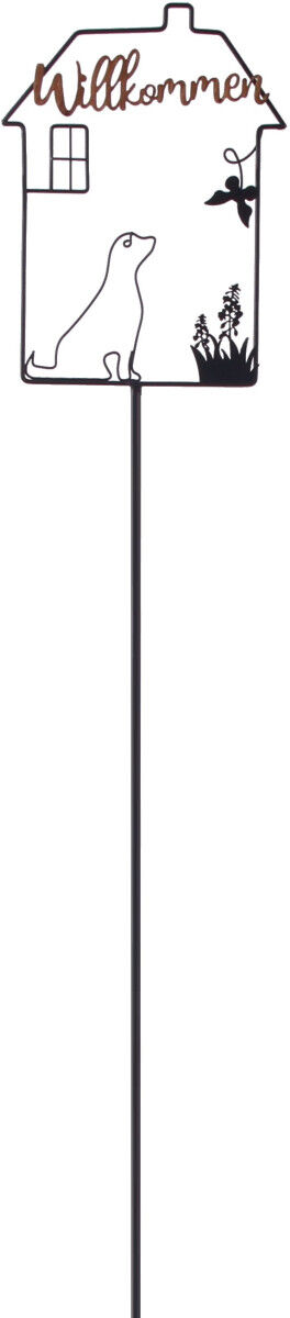 TrendLine Gartenstecker Haus Willkommen Hund Metall 115 x 18 cm schwarz