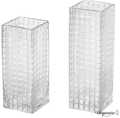 Uniquewise Pair of 10 and 12-Inch Wood and Glass Inlay Vases - Merging the Natural Warmth and Texture of Wood with the Elegance and Color