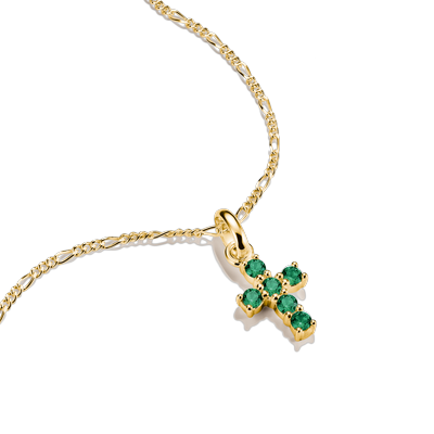 Charm-Einhänger THOMAS SABO "Kreuz, Kommunion, Schmuck-Anhänger für Charm-Armband - Connect", grün (gelbgoldfarben, grün, grün), Charms, Damen, Metall, mit Glas-Keramik Stein