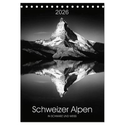 SCHWEIZER ALPEN in Schwarz und Weiß (Tischkalender 2026 DIN A5 hoch), CALVENDO Monatskalender