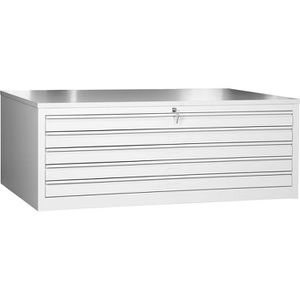 G-Office Planschrank MPC/5, lichtgrau, DIN A0, aus Metall, 90% Teilauszug, 140 x 53 x 95 cm, 5 Schubladen