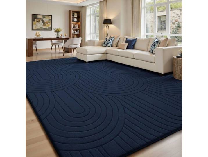 Tapis - SOUR LEMON - 3D motif semi-circulaire - Bleu foncé - 200x300 cm - Antidérapant lavable