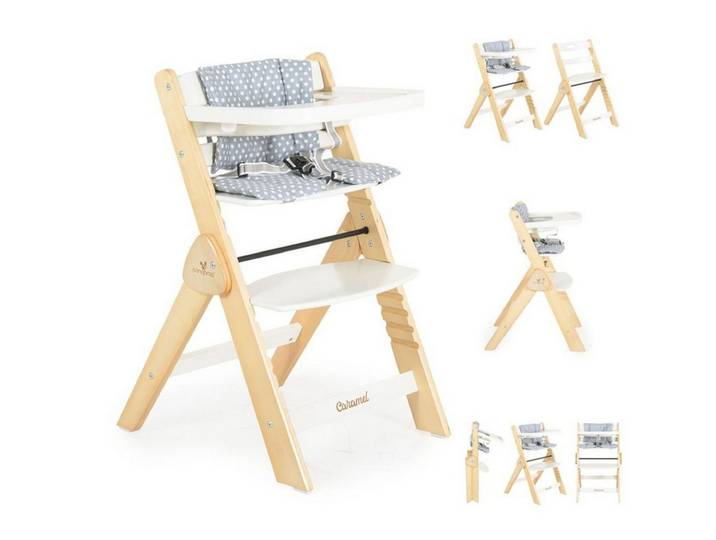 Cangaroo Kombihochstuhl Caramel, Holz, Sitzkissen, Fußstütze, 3-Punkt-Gurt, klappbar, kompaktes Design