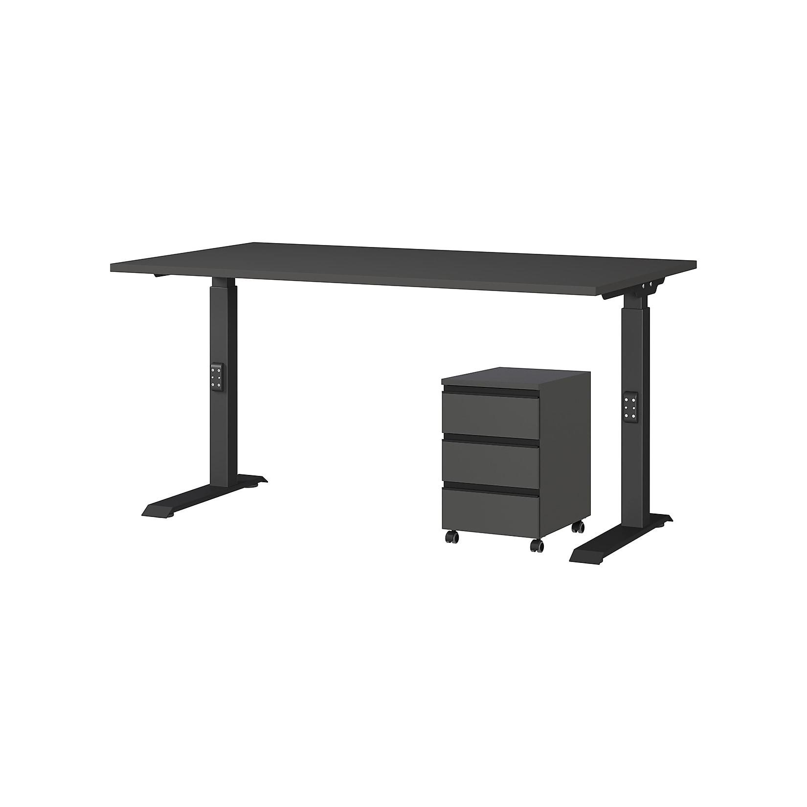 Büromöbel Set 2-teilig Schreibtisch 140x80cm & Rollcontainer Graphit Einstellbar 68-91 cm & Soft-Close