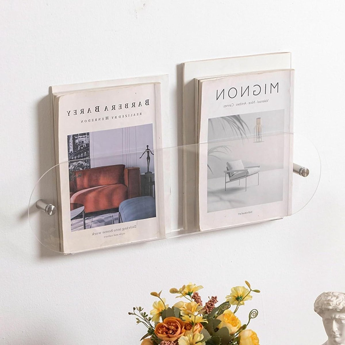 Transparante tijdschriftenhouder en brochure display met 80 cm lengte