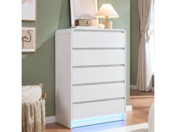 Buffet - Buffet moderne - 5 tiroirs - LED intégré - Blanc 73x40x110 cm
