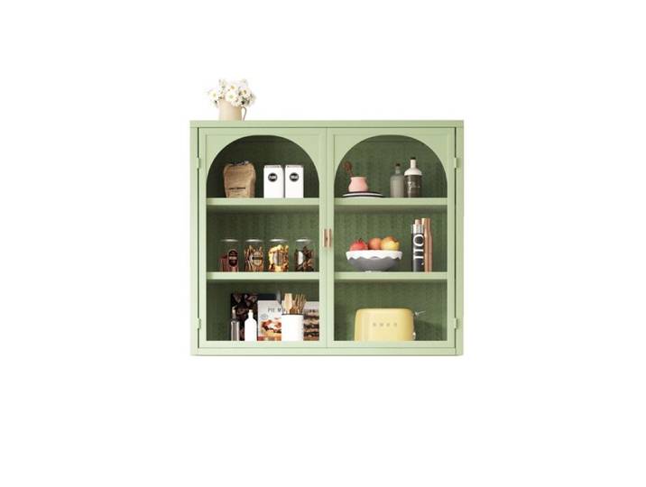 Armoire murale moderne verte 70 cm 2 portes vitrées et 3 niveaux de rangement
