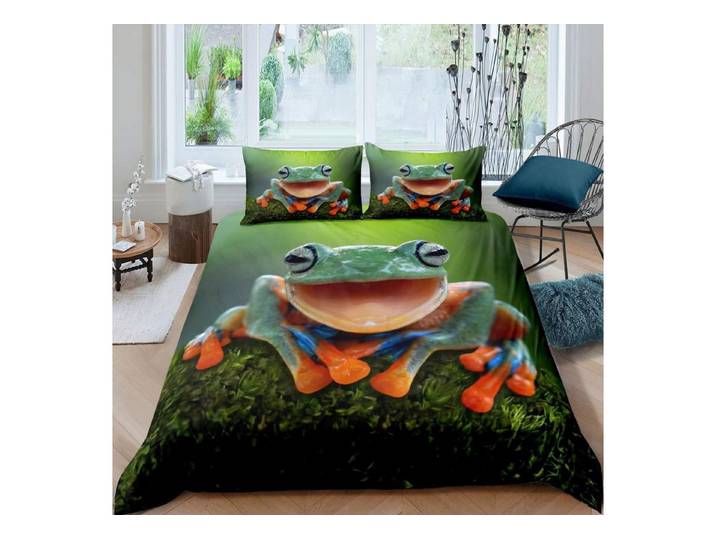 LuxusKollektion Kinderbettwäsche Bettbezug Set Frosch 135x200cm Grün Tropen