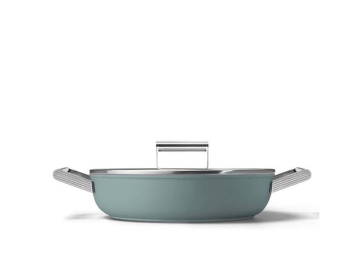 Smeg, DPF2812EGM Antihaft-Pfanne, Durchmesser 28 cm, PFAS-freie Keramikbeschichtung, Edelstahlgriffe, für alle Herdarten geeignet, ofenfest bis 250 °C, Fassungsvermögen 4,3 l, Mattes Smaragdgrün