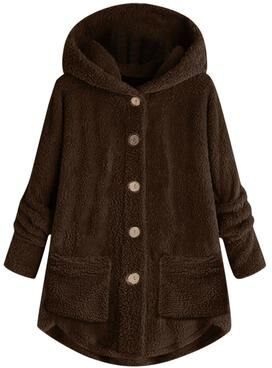 Combo Retail Shop Women Coat, Fashion Plush Pocket, Winter Coat, Irregular Long Sleeve, Keep Warm Cat Ears Coat coffee xl