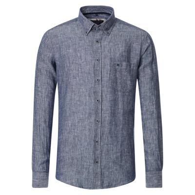Leinenhemd CASAMODA "CASAMODA Leinenhemd Langarm uni", Herren, Gr. M, Normalgrößen, blau (107 blau), 100% Leinen, unifarben, lässig geschnitten, Hemden