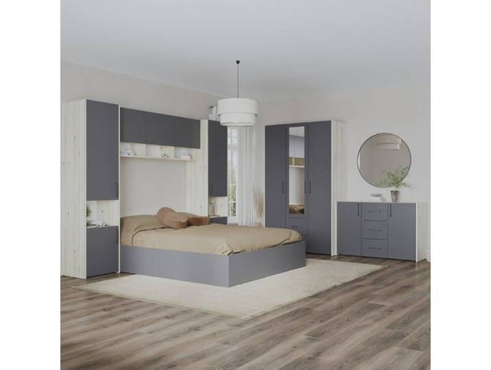 Ensemble chambre haaus Malmo V12 Lit 200 x 140 cm Chêne Blanc/Anthracite