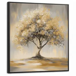 LEINWAND Bilder mit Rahmen - Gemälde - Baum - Abstrakt - Blätter - 90x90