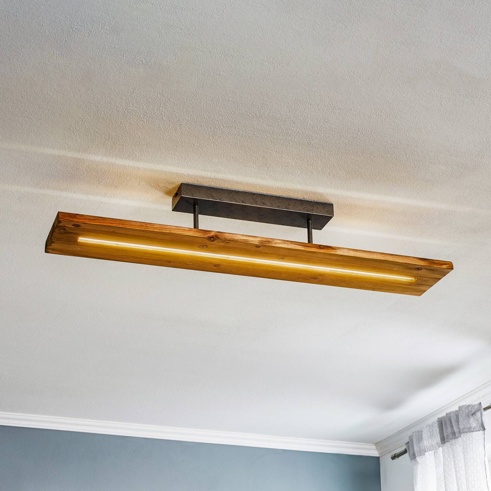 Trio Lighting LED Ceiling Light Brad, dimmable, Light wood, Living / Dining Room, Wood, Modern, Ceiling Light