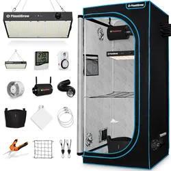 Growbox Komplettset – Indoor Gewächshaus mit 150W LED Vollspektrum Dimmbar, Carbon-Filter, Ventilator, Anzuchtzelt, Zuchtzelt - 60x60x180