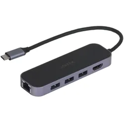 Unitek D1084A Hub USB-C 3x USB-A 3.1 (USB-C, 6 Ports), Dockingstation + USB Hub, Schwarz, Grau