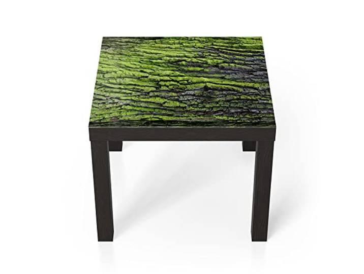 DEQORI Glastisch schwarz klein 55x55 cm Motiv Moosbewachsene Baumrinde ausgefallener Beistelltisch aus Glas Hochglanz Couchtisch fürs Wohnzimmer moderner Couch Tisch mit Design