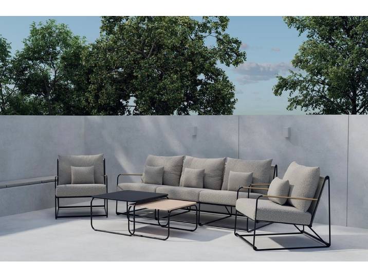 Garten Loungeset Nivo – 5-teiliges Set mit beigen Bouclé-Kissen - Beige-Schwarz - Luxusbetten24