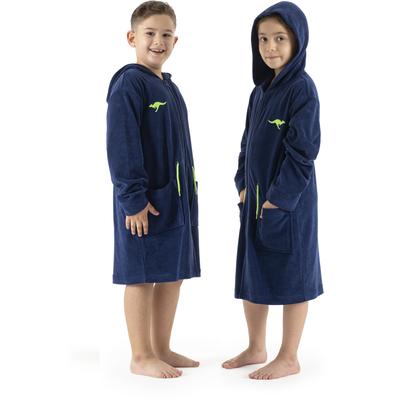 Kinderbademantel KANGAROOS "Kira, Ideal für Zuhause, Schwimmbad oder im Urlaub" Gr. 152, blau, 152, Leichtfrottier, Hausmäntel, modernen, sportliches Design, leuchtenden Akzenten