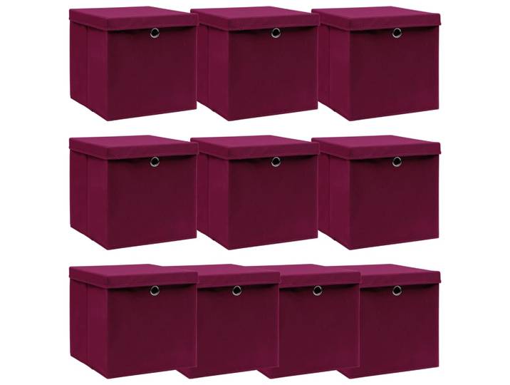 Boîtes De Rangement 10 Pcs Rouge Foncé 32x32x32 Cm Tissu Vidaxl