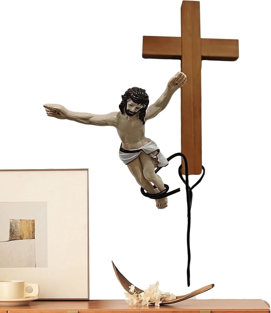 Jumping Jesus Kruis - Humoristisch Religieus Beeld - 21 x 18 cm