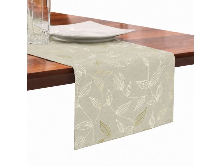 Tischläufer GOODPRODUCT Raffon, 1 Stück, Leinenoptik, halbtransparent, Dekoration Gr. 1, beige (taupe), B:140cm L:30cm, Polyester, Tischdecken, Tischläufer, Leinen Optik, Blattmotiv, Esszimmer, Deko, halbtransparent/blickdicht.