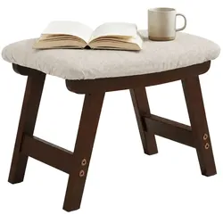 Relaxdays Fußhocker Holz & Stoff Braun,Creme