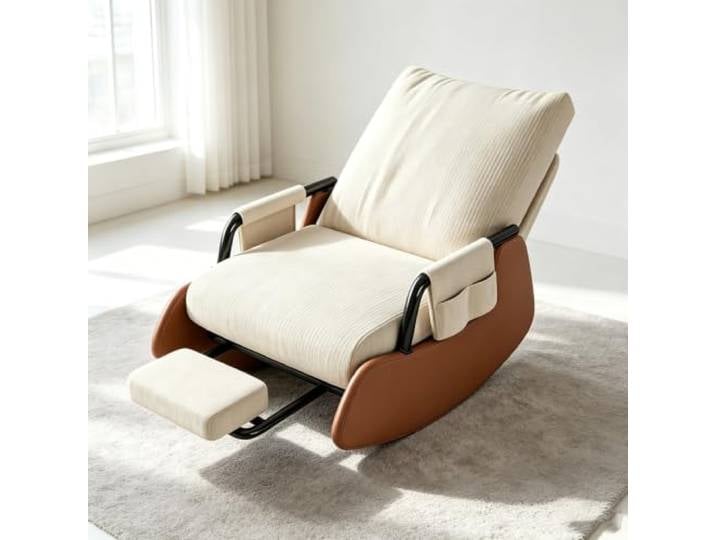 LCNDKF Schaukelstuhl Wohnzimmer – mit Breiter 60cm Sitzfläche Bequemer Schaukelsessel mit 60cm breiter Sitzfläche und platzsparender Beinauflage fürs Wohnzimmer.