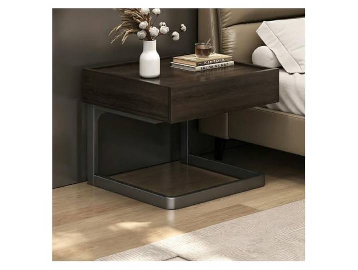 PQPQLI Nachttisch Im Industriestil, Beistelltisch Mit Schublade Schwebender Nachtschrank, Vielseitiger Nachtkommode, Tisch Mit Stahlgestell, Für Schlafzimmer(Walnut)