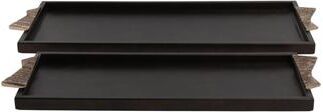 Sagebrook Home "Wood Fabric Andros Serving Trays Home Decor (Set of 2) - 22/26"" Gray - 26"" x 12"" x 1"""