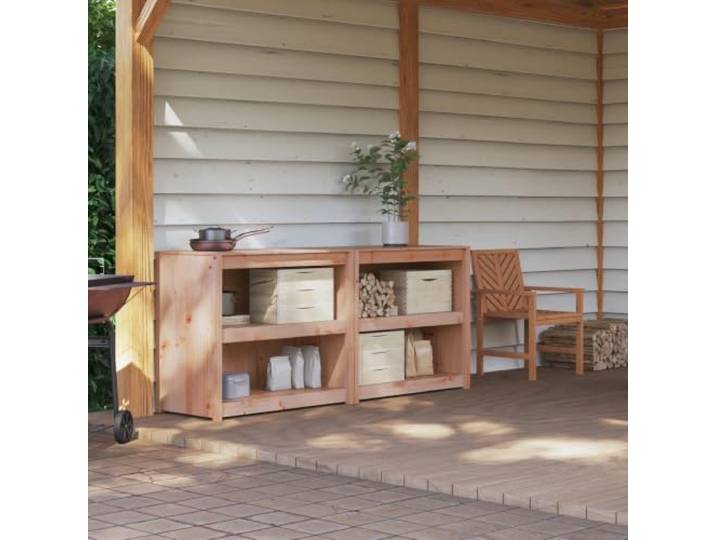 Outdoor-Küchenschrank Mepel, 2 Stück, Douglas und Massives Douglas-Holz, 2 Etagen, 212 x 55 x 92 cm, Traglast 60 kg, modulares Design, Montage erforderlich