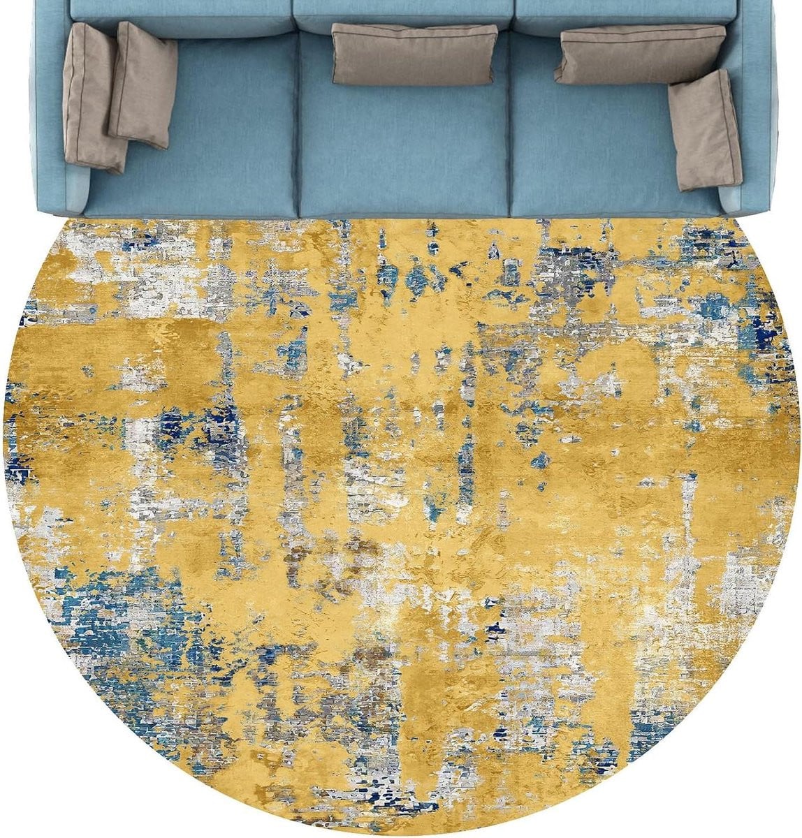 Rond Abstract Modern Vloerkleed - Blauw - Diameter: 160 cm