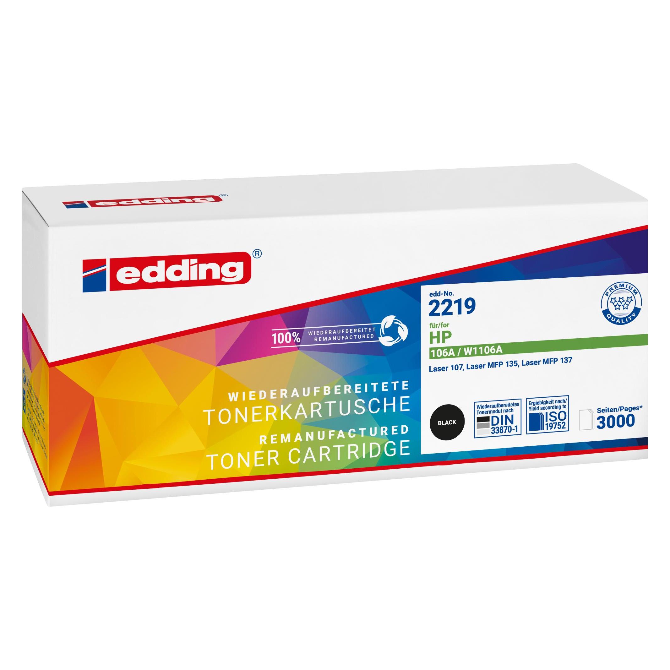Edding EDD-2219 schwarz Toner kompatibel zu HP 106A (W1106A) (BK) (18-2219)
