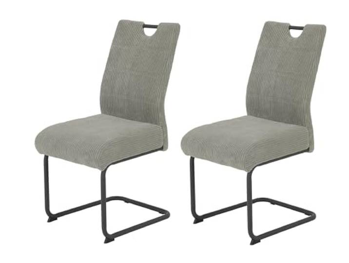 Hela Tische, 2er Set Esszimmerstuhl Merkur, Bezug Breitcord Grau, Komfortsitz Federkorb, XL Sitzbreite, 140kg belastbar, Schwinger Metallgestell