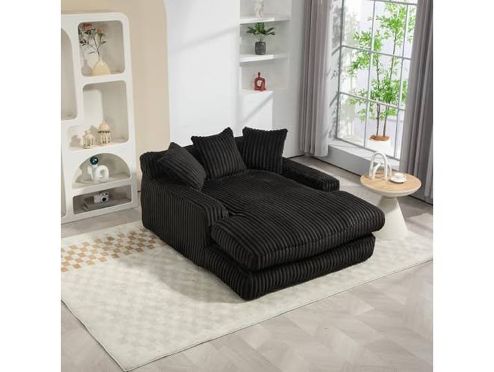 boorbin Modernes Cord-Schlafsofa Cloud Couch mit 3 weichen Kissen, bequemes Einzelsitz-Bodensofa für Wohnzimmer Wohnung Büro (Schwarz)