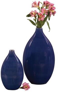 Allan Andrews Cobalt Blue Glazed Ceramic Vases Set of 2
