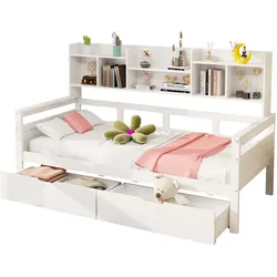 Schlafsofa 90x200 aus Massivholz mit Schubladen und Stauraum – stilvoll, funktional und platzsparend in Weiß