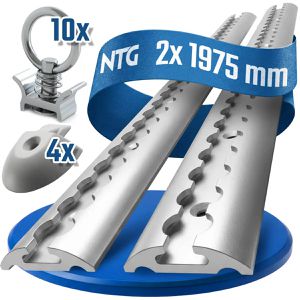 NTG Airlineschiene Standard, Set, zum Schrauben, 2 Stück, 200 cm, Aluminium, silber, halbrund, 4 Endkappen & 10 Fittinge