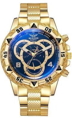 Inspire Select TVK Luxury Classic Business Men's Quartz Watch Large Dial Blue Light Three Eye Stainless Steel Wristwatch gold Black