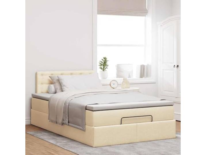 KTHLBRH Boxspringbett 120 x 190 cm Creme mit Matratze Hydraulisches Heben, Lattenrost, atmungsaktiver Stoff, 280 kg Tragkraft