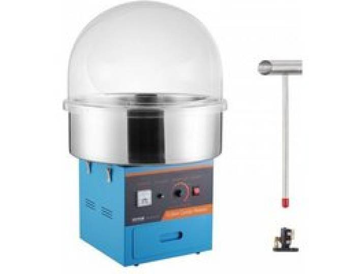 Machine à Barbe à Papa Commerciale 1000 W Appareil à Barbe à Papa Électrique avec Couvercle Bleu Bol en Acier Inoxydable