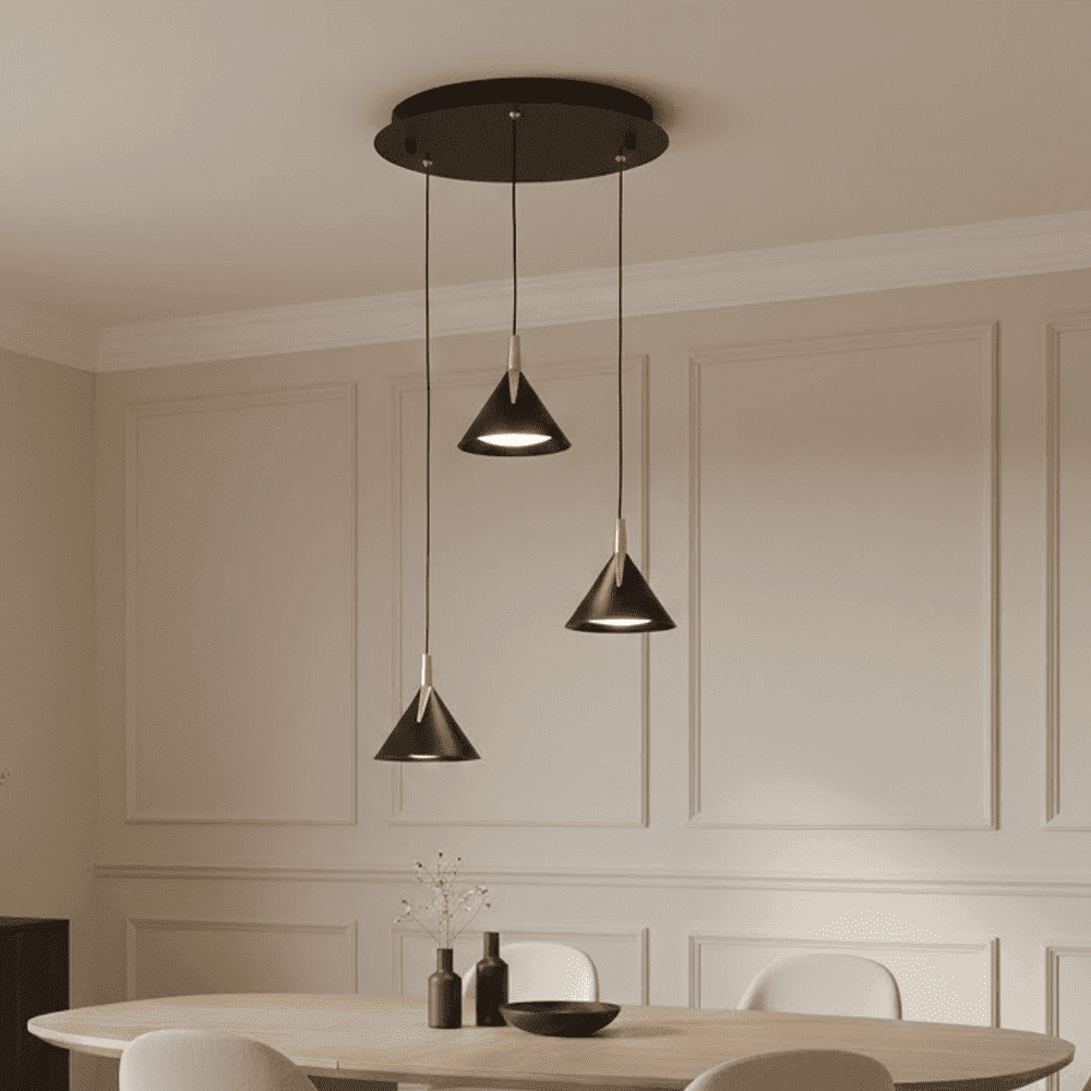 In Stock - Imogen Matt Black & Gold 3 Drop Round Pendant Ceiling Light