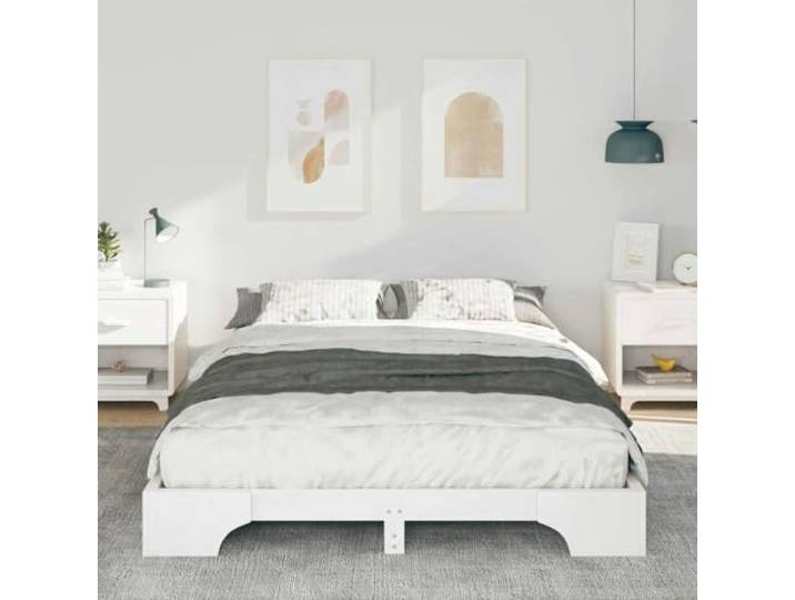 KTHLBRH Weißes Bett 140 x 220 cm Kiefer massiv Lattenrost, 200 kg Tragkraft, modernes Design, einfache Reinigung