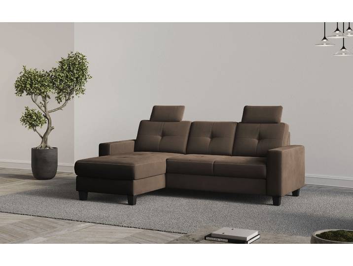 Ecksofa, Mikrofasern, Dunkelbraun 239×164 cm, Mit Bettfunktion, Modern, Places of Style