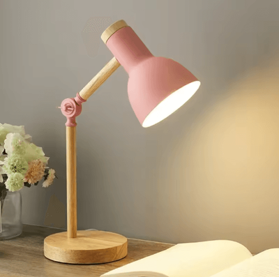 Inspire Picks Nordic Wooden LED Table Lamp Adjustable Head Desk Light With Eye Protection pink au Plug 5w White Light