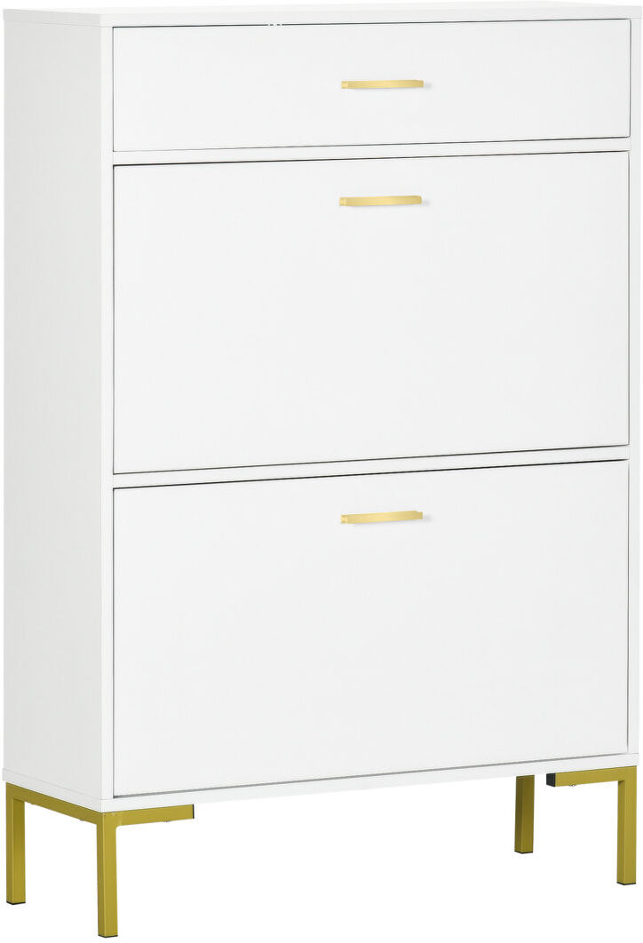 Canora Grey HOMCOM Shoe Storage Cupboard with 2 Flip Doors and Sliding out Drawer, White White 12
